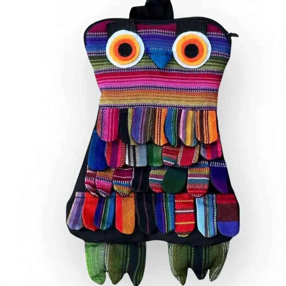 Guatemalan Kids Woodland Rainbow Owl Backpack 15x9 NWOT